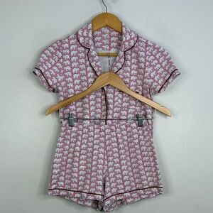 Roller Rabbit Hathi Polo Pajamas Womens XS Pink White Elephant Short Sleeve Pjs